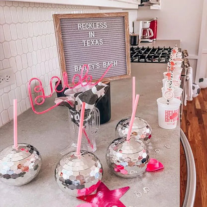 Disco Ball Cups with straws Wedding Bridal Shower Bachelorette Decoration Cocktail Cup Drink Bottle Summer Beach Pool Supplies