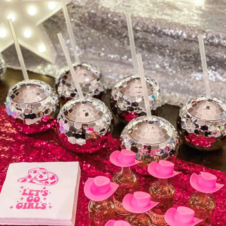 Disco Ball Cups with straws Wedding Bridal Shower Bachelorette Decoration Cocktail Cup Drink Bottle Summer Beach Pool Supplies