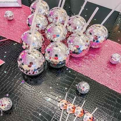 Disco Ball Cups with straws Wedding Bridal Shower Bachelorette Decoration Cocktail Cup Drink Bottle Summer Beach Pool Supplies