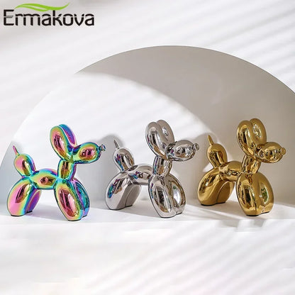 ERMAKOVA 5in (11cm) Balloon Dog Ceramic Ornament Sculpture - Creative Abstract Study Room Statue for Home Office Decoration and Gift