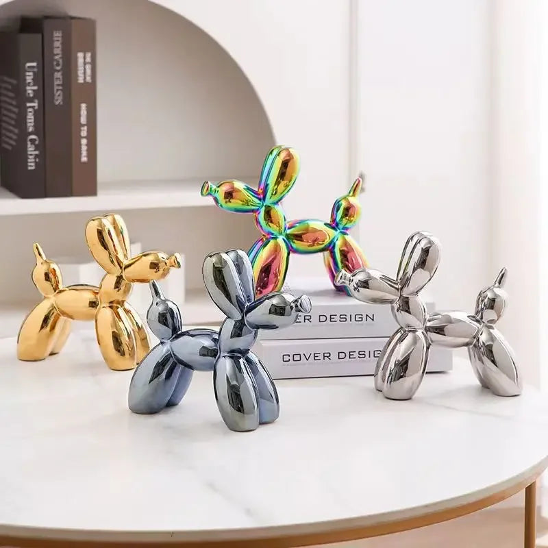 ERMAKOVA 5in (11cm) Balloon Dog Ceramic Ornament Sculpture - Creative Abstract Study Room Statue for Home Office Decoration and Gift